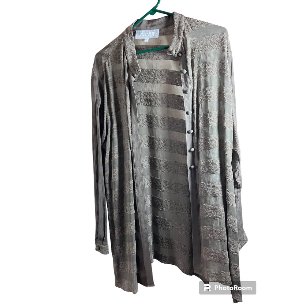 Vintage Dorothy Schorlen Platinum Sheer Button Down Blouse Large